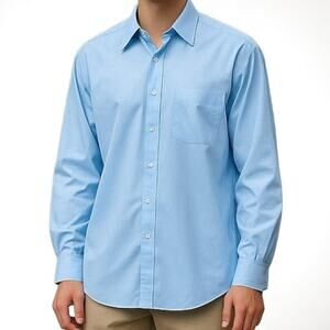 00s VAN HEUSEN Vintage Blue Poplin Regular Fit Dress Shirt